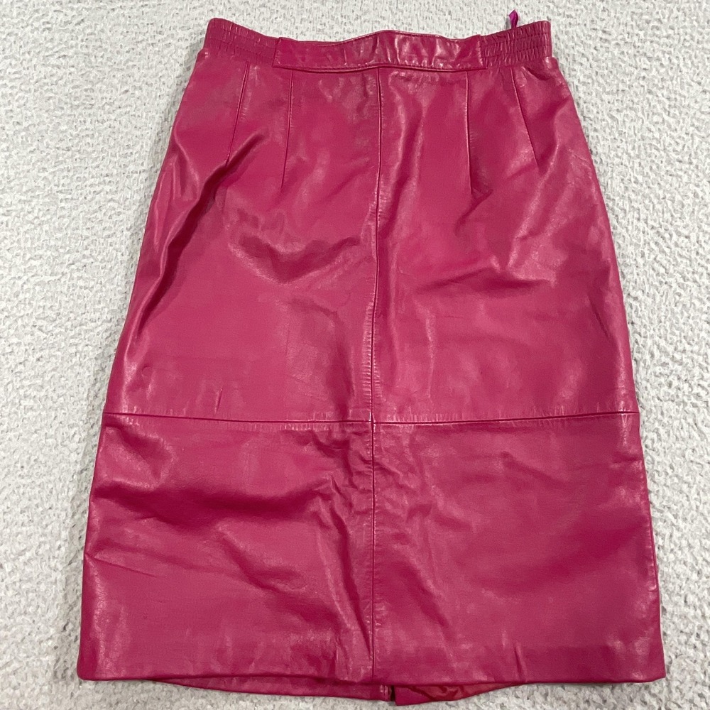 Diversity Leather Skirt Womens 8 Pink Pencil Knee Length Lined Zip Slit Party